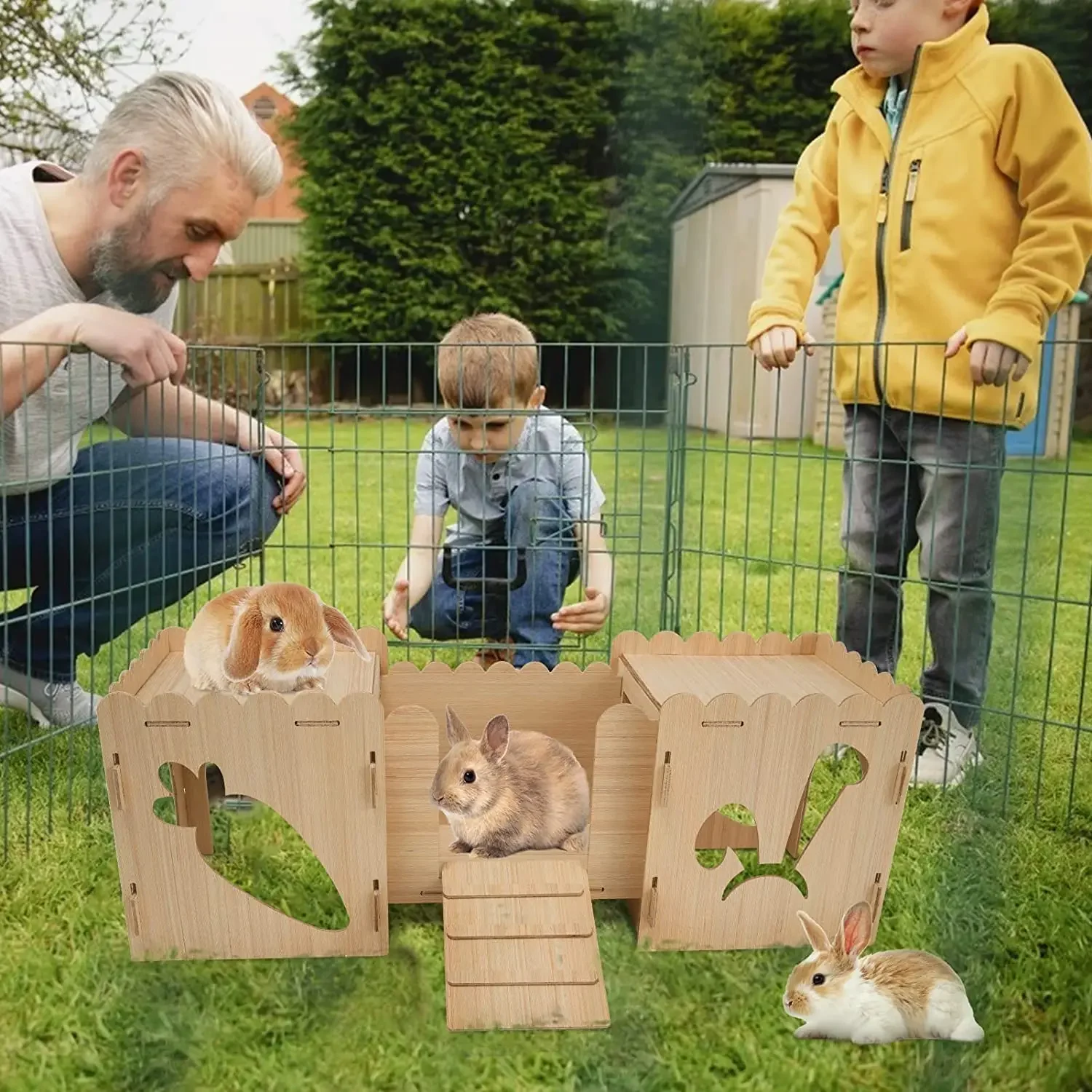 Wooden Rabbit Castle hideout Tunnel Play house with ladder and tunnel suitable for velvet rat guinea pig hamster hideout
