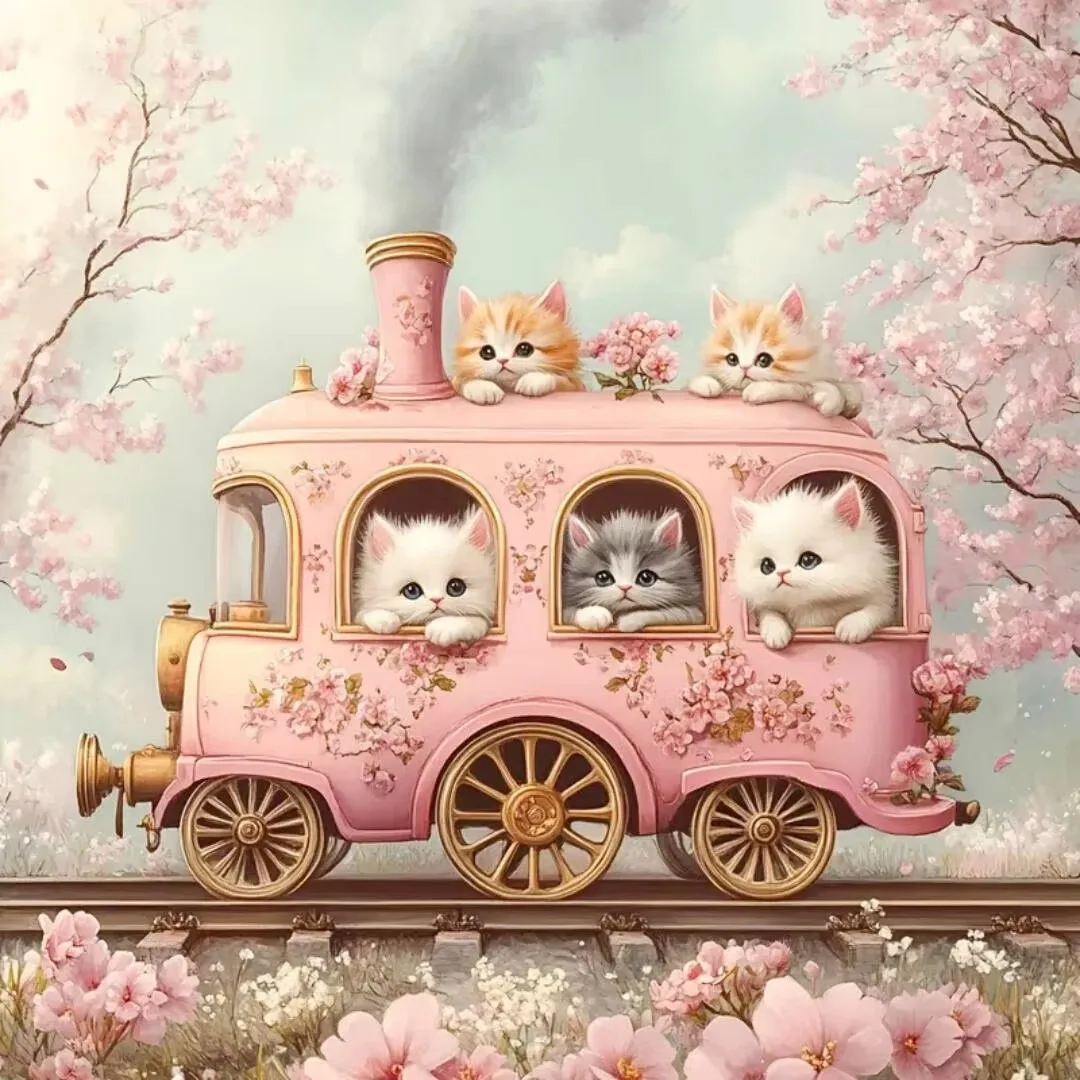 500/1000 Piece Sakura Kitten Pink Train Jigsaw Puzzle Home Decor Adults Puzzle Games Family Fun Puzzles Educational Toys