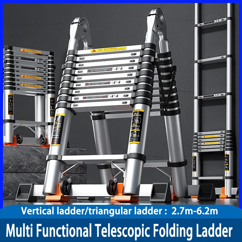 Multi functional folding telescopic ladder 1.7m to 4.1m Anti-Slip Multi Position & Storage Folding Ladder, Security Load 500KG