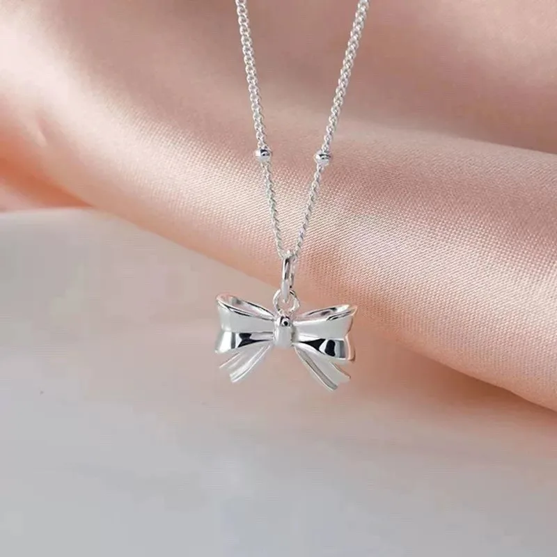 Fashion Necklace Women Girls Shiny Clavicle Chain Party Silvery Bowknot Necklace For Women Fine Jewelry Accessories Gift