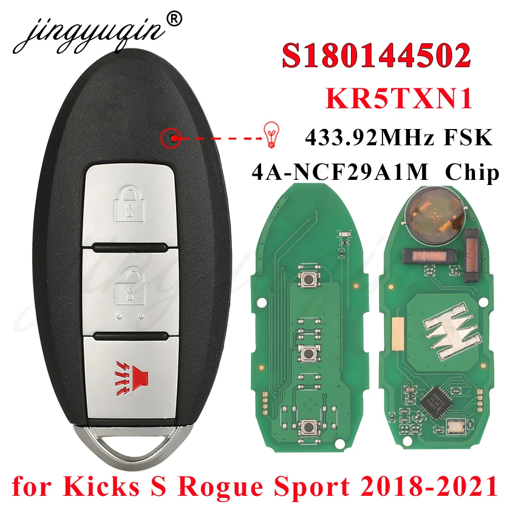 jingyuqin S 180144502   Llave de coche inteligente para Nissan Kicks S Rogue Sport 2018 2019 + mando a distancia 433Mhz Chip 4A 285E3-5RA0A KR5TXN1