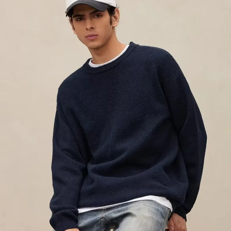 

GIOIOMen's Sweater，Autumn and winter round neck solid color loose casual knit sweater，Anti-Pilling Sweater