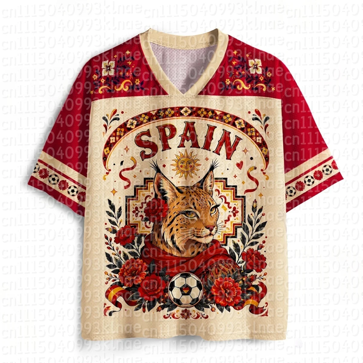 Vintage Spain Soccer Jersey Family Look Father Mother Son Daughter Clothes Creative Lynx Cat Printed T-shirt Men Kids Wear