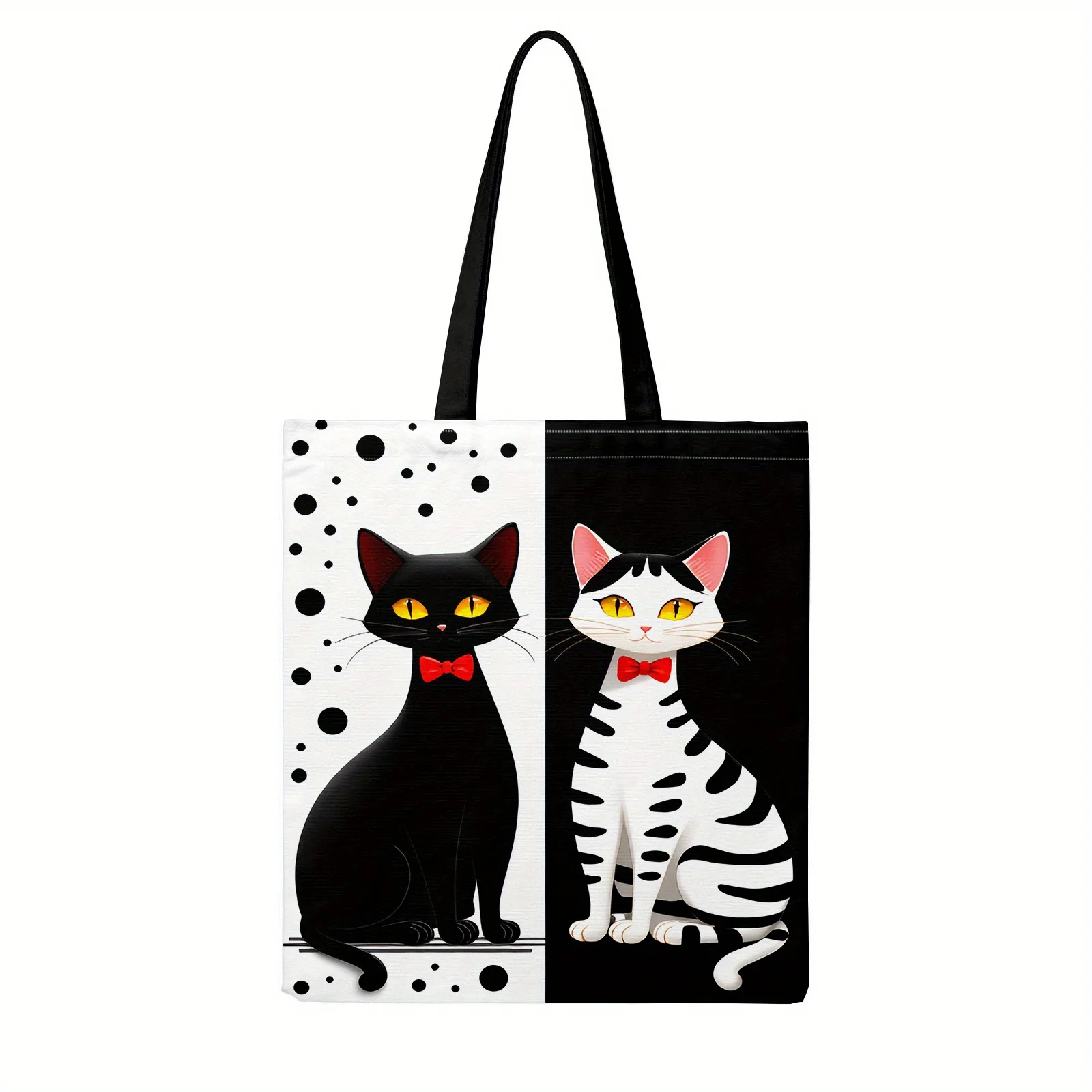 

Stylish Black and White Cat Tote Bag - Reusable, Large Capacity Shoulder Bag with Trendy Cat Design