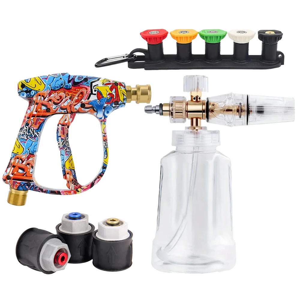 Pressure Washer Foam Bottle Kit, M22-14mm Tail &1/4 Quick Connector, Foam Generator Compatible with Lavor Parkside Bosch Karcher