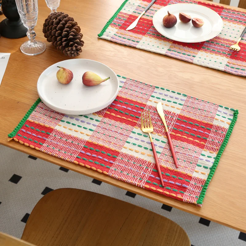 

2 шт., милый красочный коврик для еды, домашнее рождественское украшение для рабочего стола, утолщенный коврик для еды в стиле вестерн, коврик против ожогов