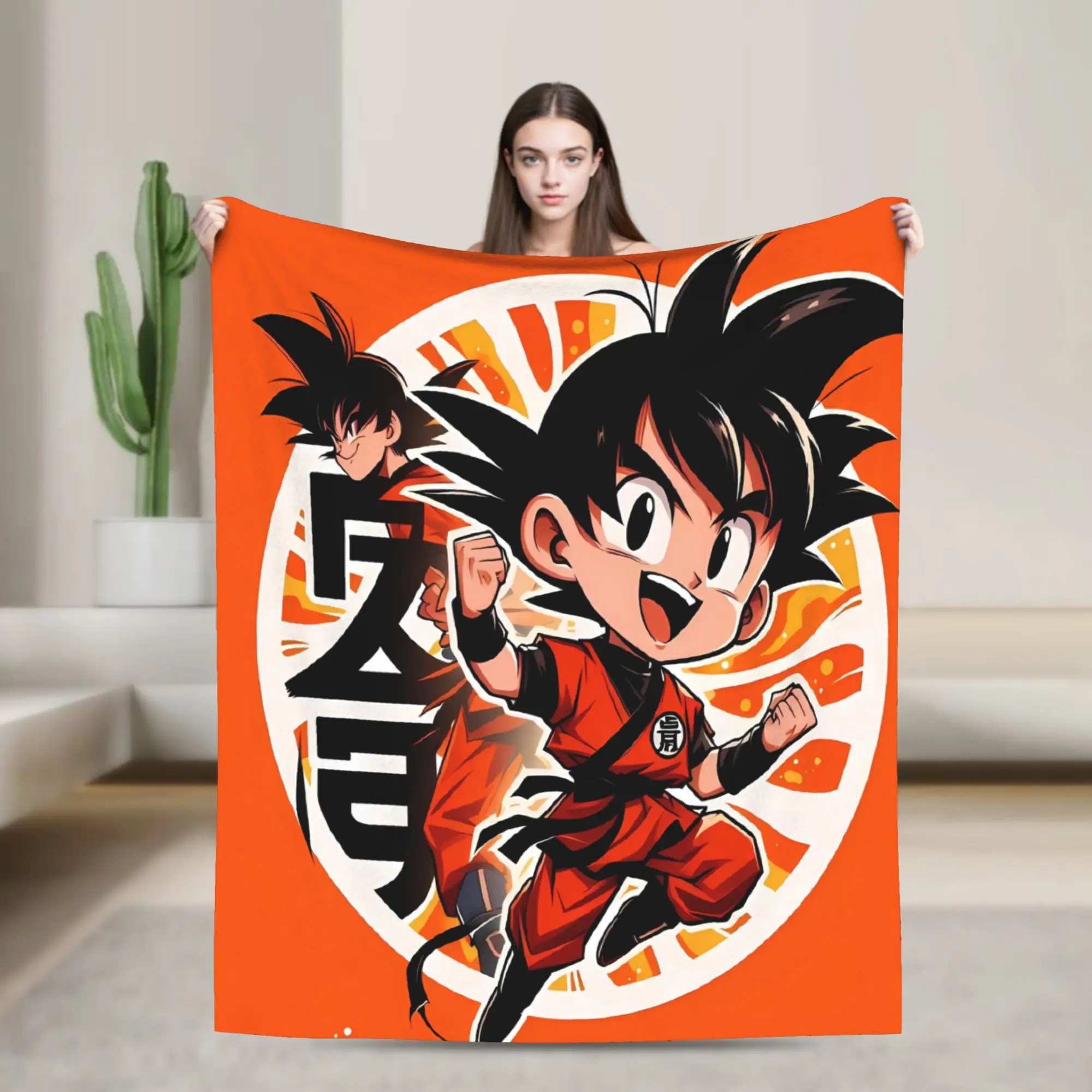 Super Warm Blanket Airplane Travel Kanji Logo Goku Dragon Ball Throw Blanket  Flannel Bedspread For Couch Bed Fashion Bed Cover