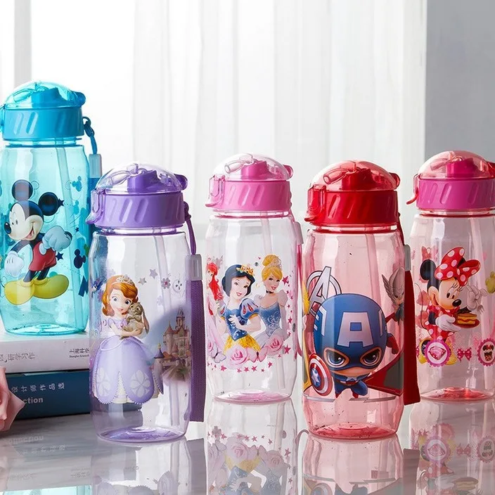 Disney Mickey and Minnie  cartoon water cup for children, straw cup, learn-to-drink cup, portable water bottle with anti-leak