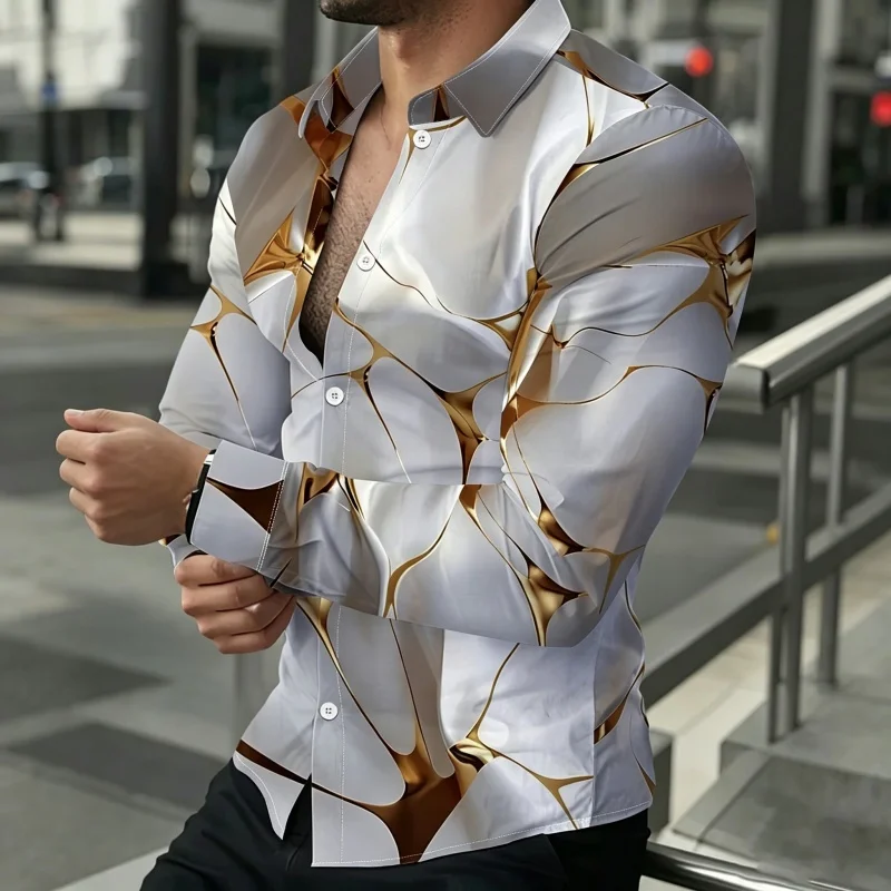 2026 new men's shirt Baroque retro floral print long sleeved shirt slim fit business casual shirt street trend men's clothing