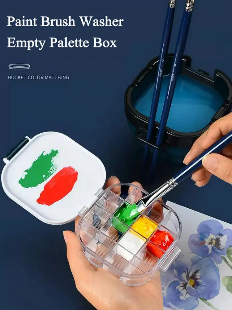 

Acuarelas Paint Box Mini Watercolor Palette 16 Grid Acrylic Paint Storage Watercolor Box Foldable Bucket Paint Brush Cleaner