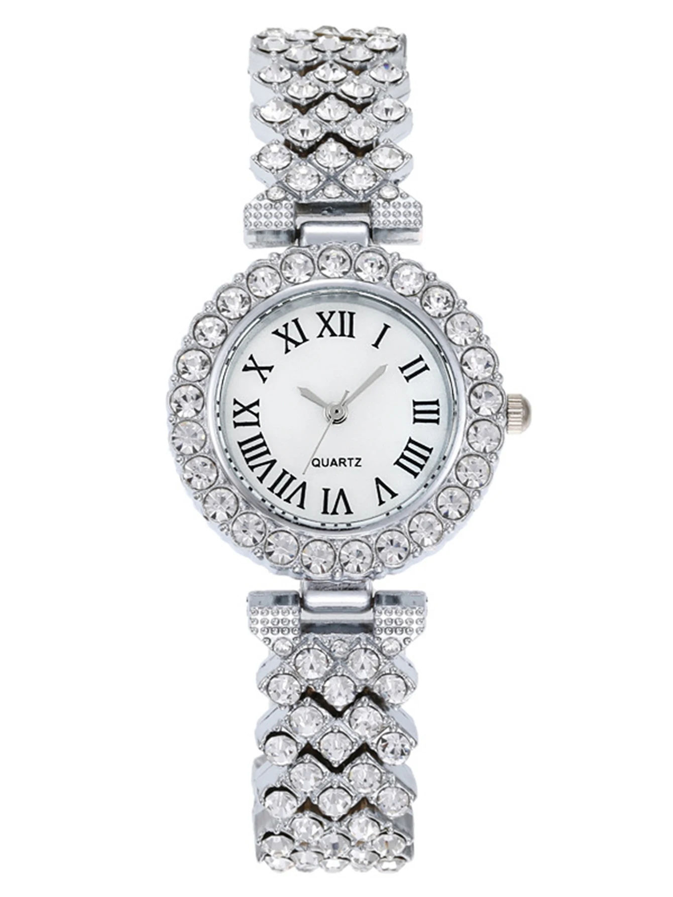 Silver Party Rome Full Diamond women's quartz watch and full diamond necklace set for everyday wear with back-to-school gifts