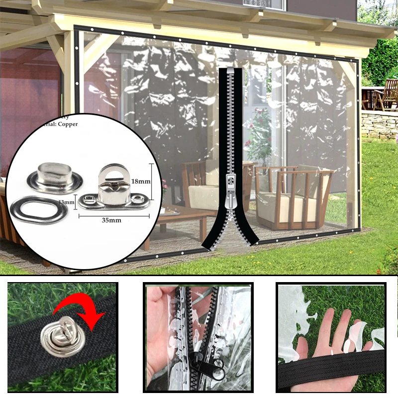 

Customize Outdoor Pergola See Though Zipper Tarpaulin with Twist Lock Clearly Rainproof Cloth Heay Duty Gazebo Tarp Curtain