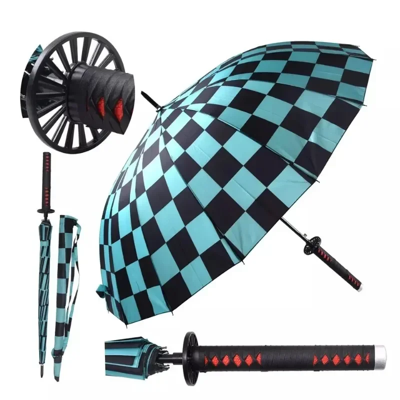 Anime Demon Slayer Katana Umbrella Creative Long Handle Parasol Kimetsu No Yaiba Zenitsu Tanjirou Samurai Sword Katana Umbrellas