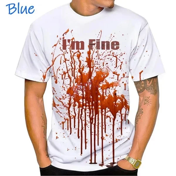 Funny Halloween I\'m Fine 3D Printed T Shirt Summer Fashion Mens Unisex Casual Cool Hip Hop Goth Horror Bloody Short Sleeves Tees