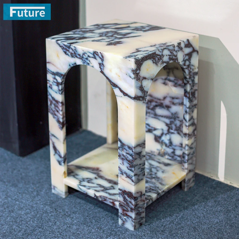 Factory Price Modern Design Calacatta Viola Violet Marble Stone Side Sofa End Table Living Room Furniture for Apartment Hotel