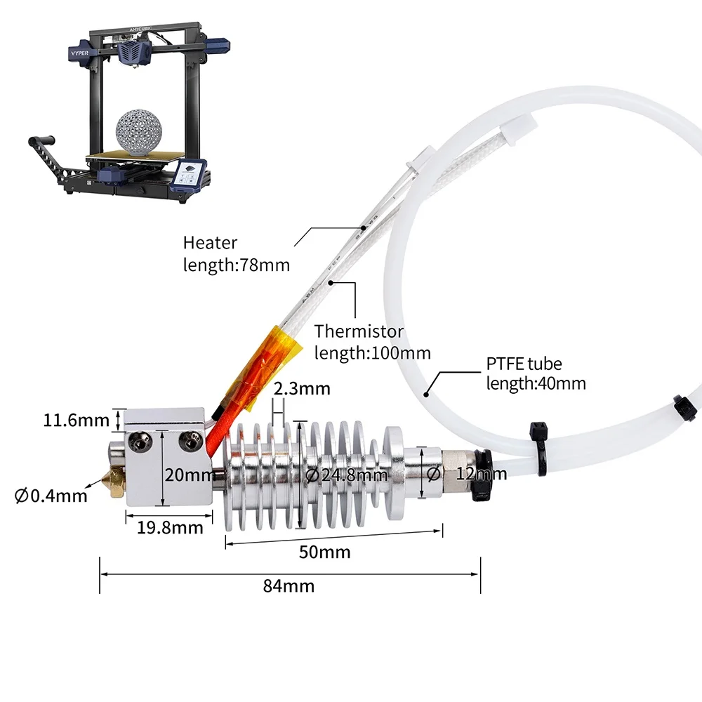 24V 40W Hotend Kit For Anycubic Vyper Print Head Volcano Heatblock 3D Printer Part Remote Bowden J-head For Kobra Max Kobra Plus