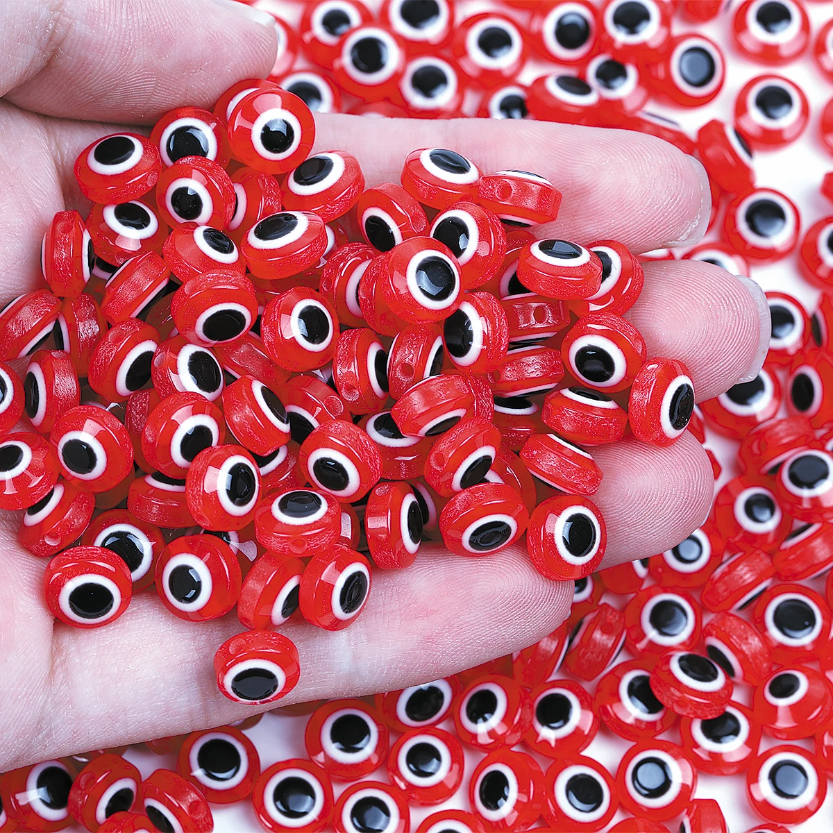 100pcs/200pcs/300pcs 6/8/10mm Red Turkish Evil Eye Beads Resin Flat Round Evil Eye Beads For Jewelry Making Loose Spacer