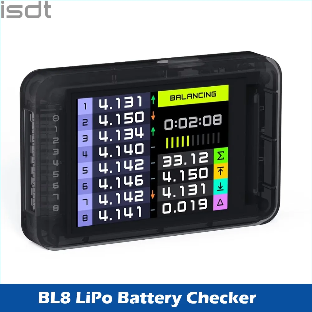 ISDT BL8 LiPo Battery Checker 2S-8S Smart Active Balancer XH2.54 Cell Voltage RC Battery Tester with High Accuracy Color Screen