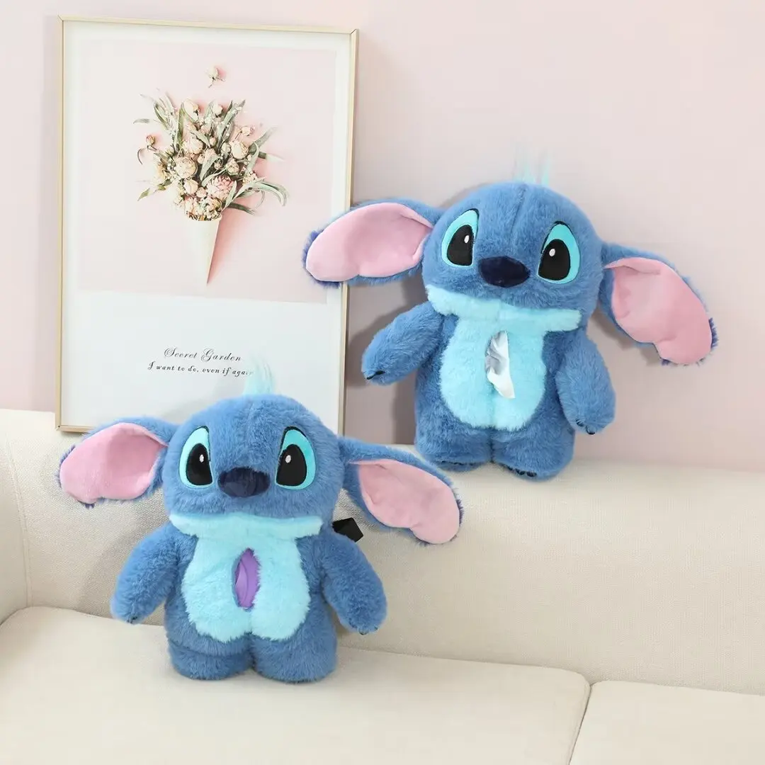 Disney Stitch Tissue Cover Stitch Stuffed Anime Plush Stitch Car Tissue Boxes Backseat Hanging Tissue Bag Box Plush Holder Cover