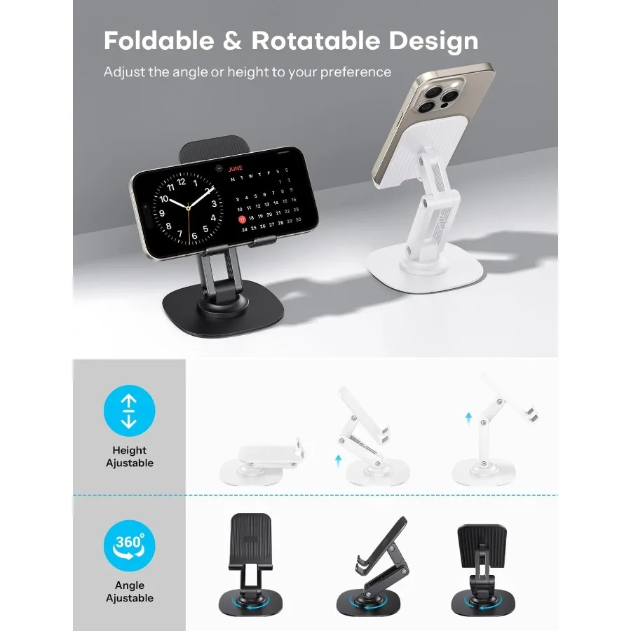 Soporte para teléfono móvil OMOTON para escritorio, paquete de 2, soporte plegable ajustable para teléfono, soporte giratorio 360 para móvil apto para iPhone 16 15 14 13 12