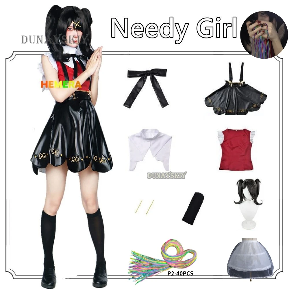 Game Needy Girl Overdose Cosplay Costume Wig Anime Jk Sailor Uniform Leather Skirt Set Abyss Kangel Ame Chan Cosplay Costume