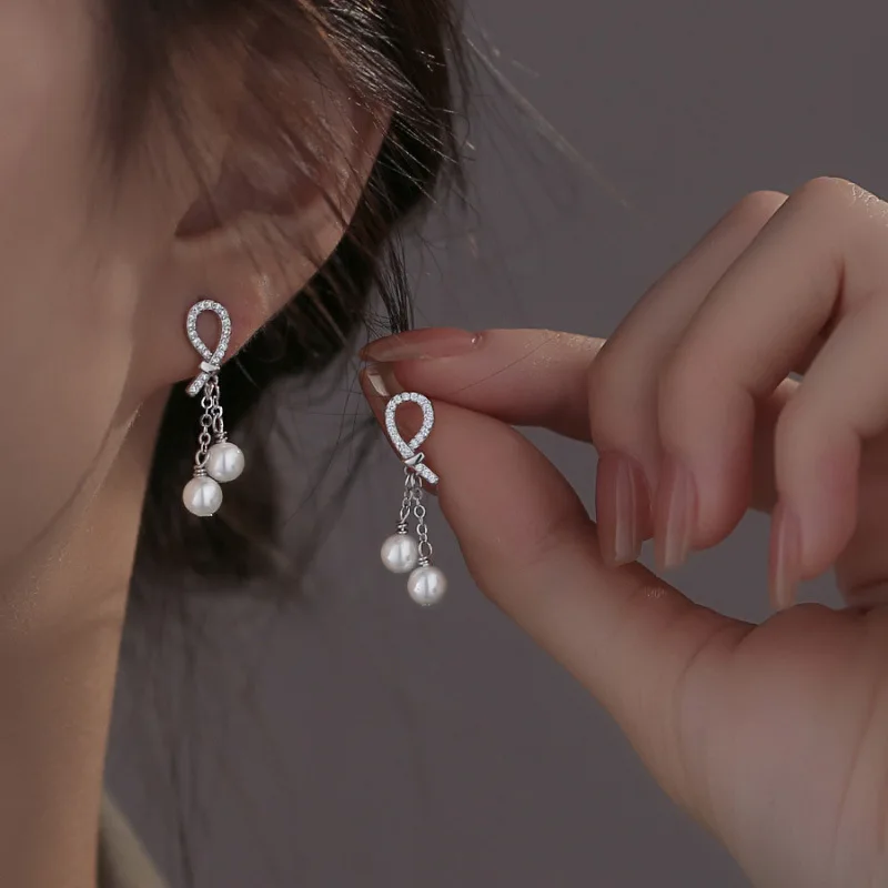 

2024 New 925 Sterling Silver Pearl Tassels Earrings For Women Chain Sweet Romantic Versatile Jewelry Birthday Gift Dropshipping