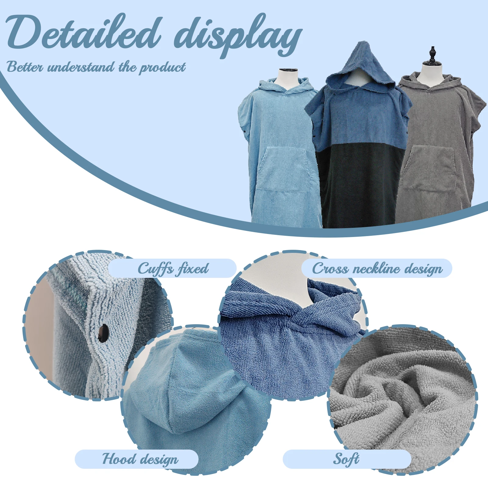 plus Size Quick-Dry Hooded Beach Towel Changing Cape High Absorbency Swim Surf Robe for Easy Carry And Quick Drying