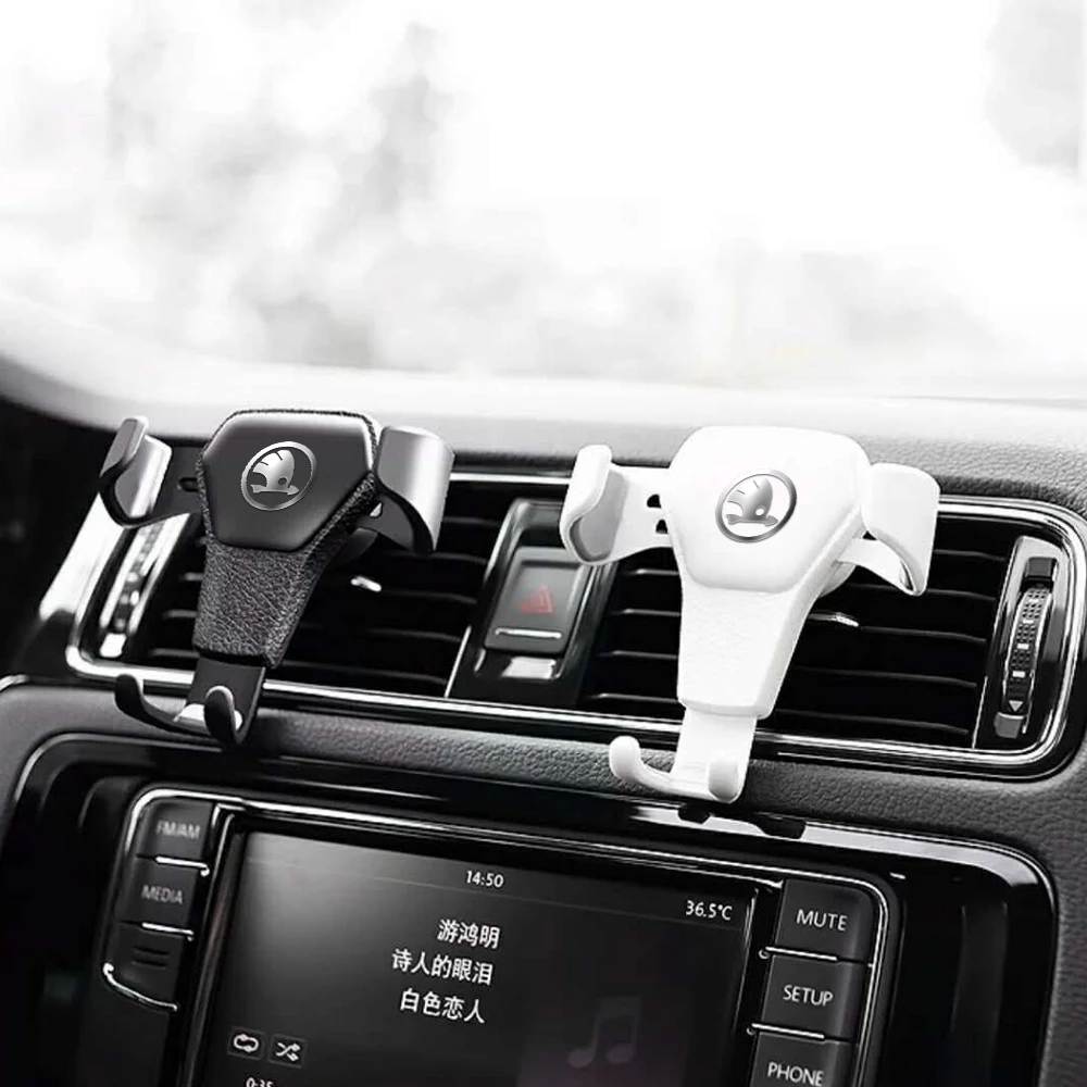 Gravity Car Badge Phone Holder Bracket Air Vent Clip Mount Stand Accessories For Skoda Octavia 2 3 1 Fabia 1 Kodiaq Yeti Superb