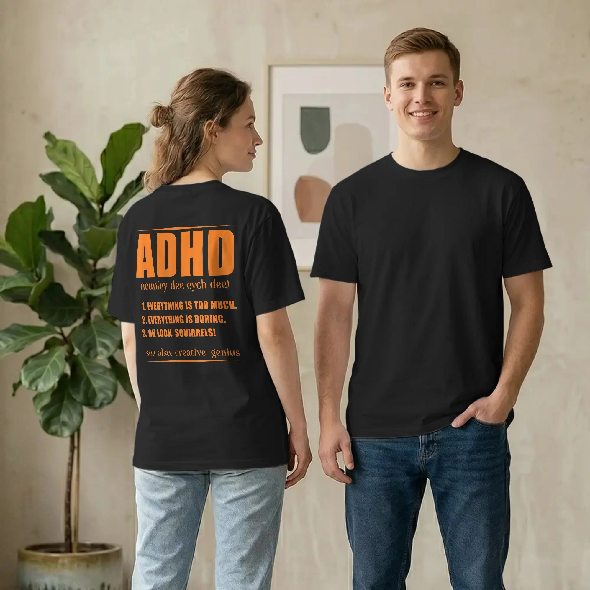 Backprint Men ADHD Definition Awareness Neurodivergent T Shirts Orange merch Funny Short Sleeve Crewneck Tees Printing T-Shirts