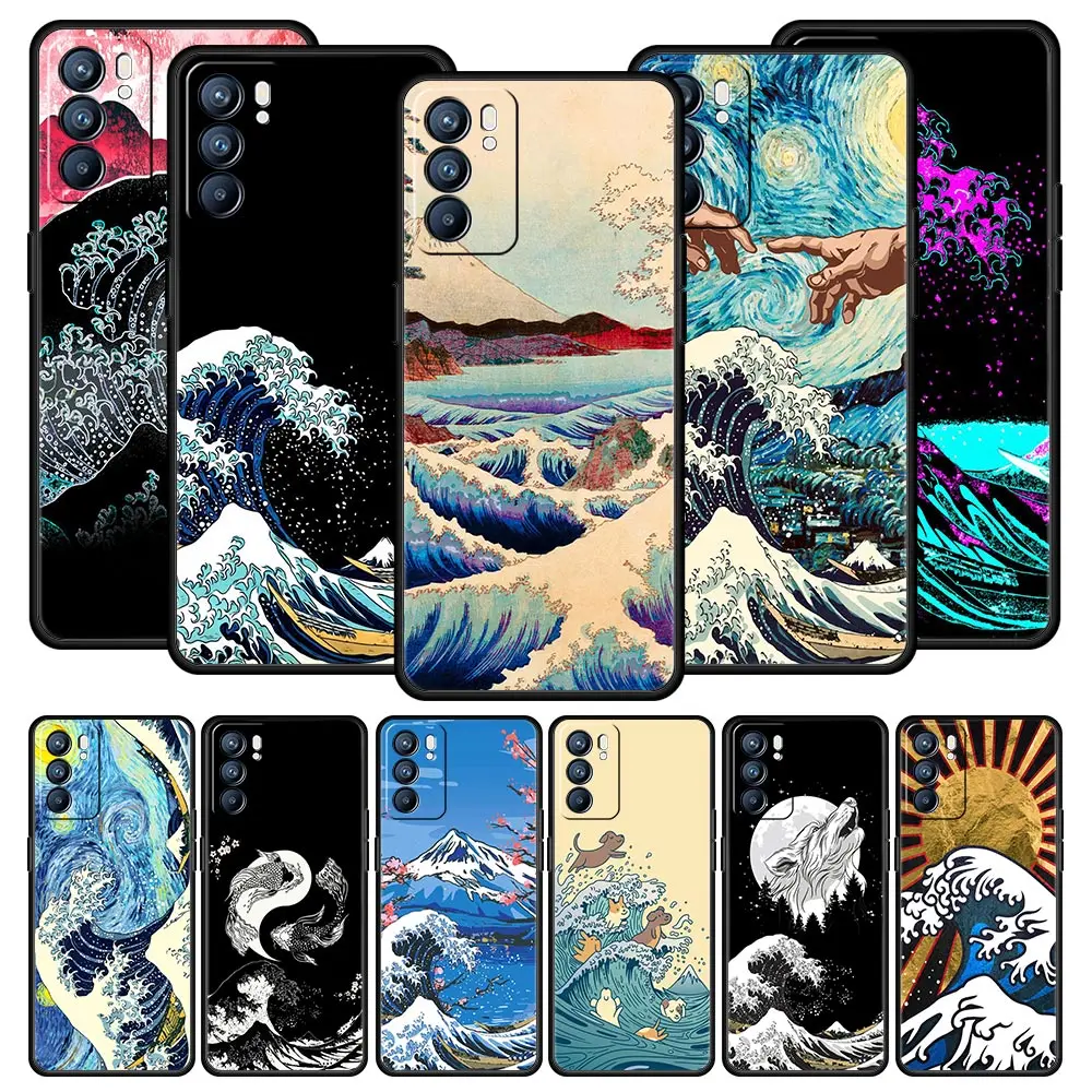 Golden Great Wave Kanagawa Surf Phone Case For Oppo Find X5 A54 A53 A52 A9 2020 A15 A95 A16 A76 A74 Reno7 SE Reno6 Pro 5G Cover