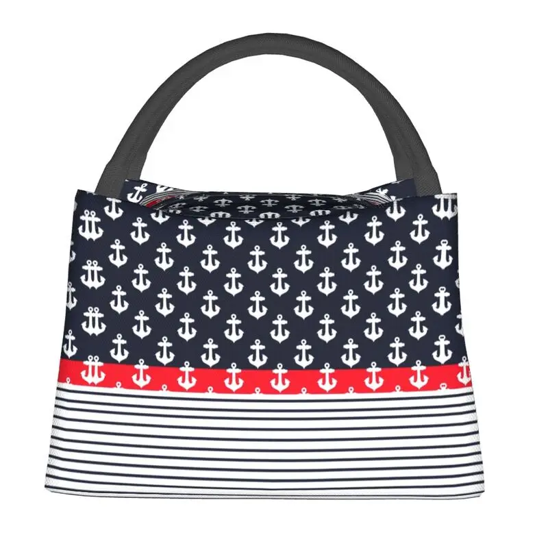 

Custom Anchor Texture Insulated Lunch Bags for Women Nautical Sailor Sea Style Cooler Thermal Lunch Box Office Picnic Travel