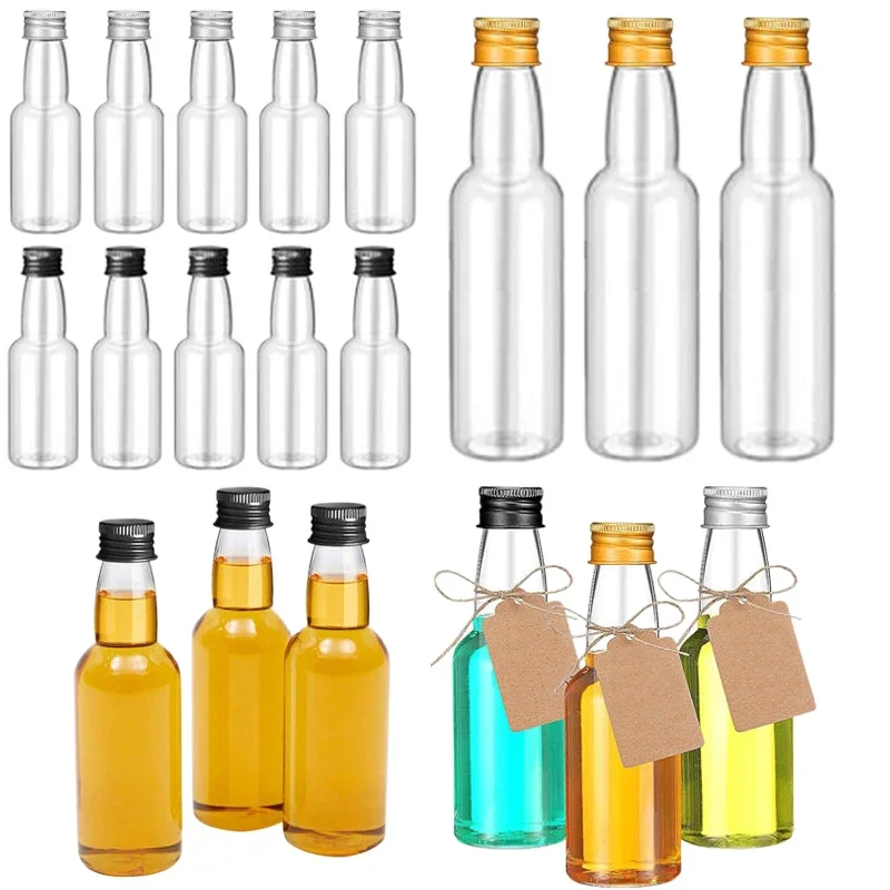 Plastic Mini Juice Garrafas com tampa de alumínio, Adequado para Wine Juice Beverage Oil Tempero Bebida, Recipiente de amostra, 30 ml, 60 ml, 100 ml, 150ml, 50Pcs