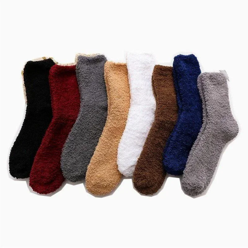 Men\'s Winter Coral Fleece Home Floor Socks Sleeping Tube Socks Solid Color Men\'s Socks