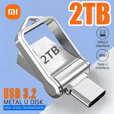 샤오미 메탈 플래시 드라이브, USB 3.2, 고속 전송, C타입 인터페이스, 휴대폰 컴퓨터용 이중 사용 플래시 메모리 스틱, 2TB