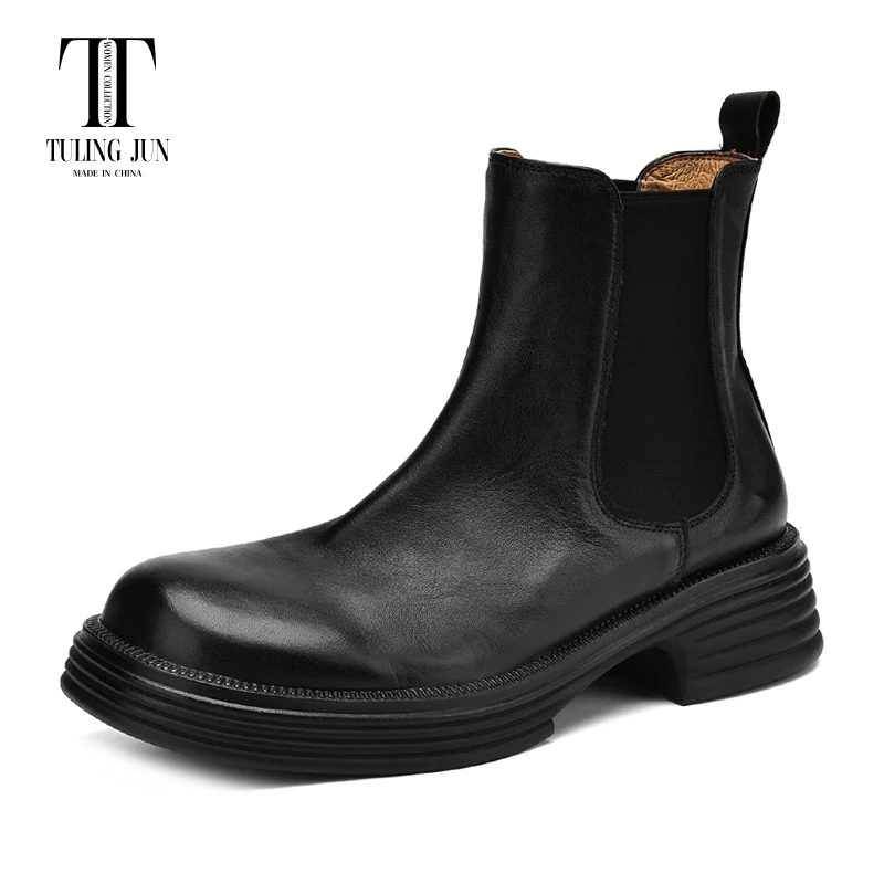 TULING JUN 2024 Winter Mature Woman Round Head Solid Color Ankle Boots Med Heels Slip-on Shoes For Female Elegant T-067