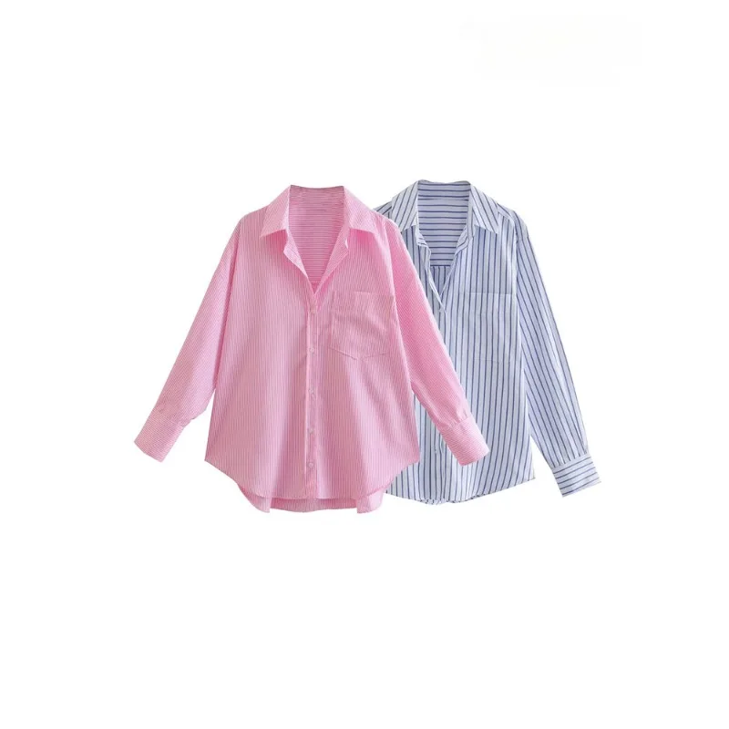 

Long Sleeved Lapel Shirt, Solid Color Stripes, Spring/summer Casual Fashion, Solid Color Shirts for Women