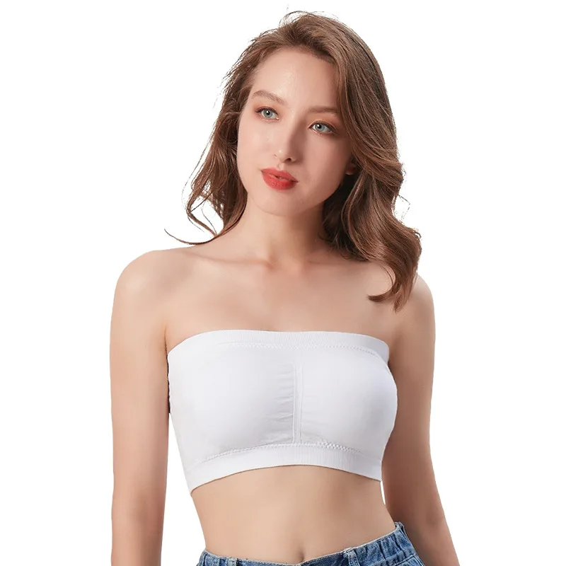 Back-supporting one-piece strapless basic bandeau bra with no shoulder straps, invisible for base layer undergarment 1pcs ws04