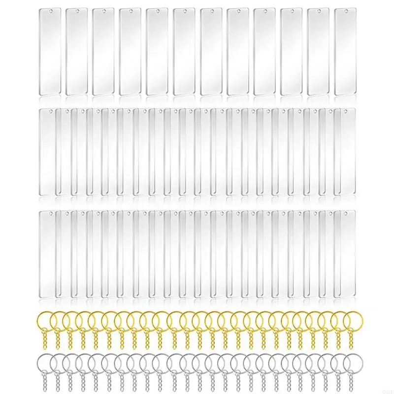 

Q0KE 50Pcs Acrylic Keychain Blank with Ring Clear for Key Chain Rectangle Acrylic Bla