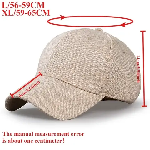 Big Head 65cm Cotton Linen Baseball Cap-Unisex Oversize Snapback, Breathable Summer Sun Hat, Solid Color Men's & Women's Fashion