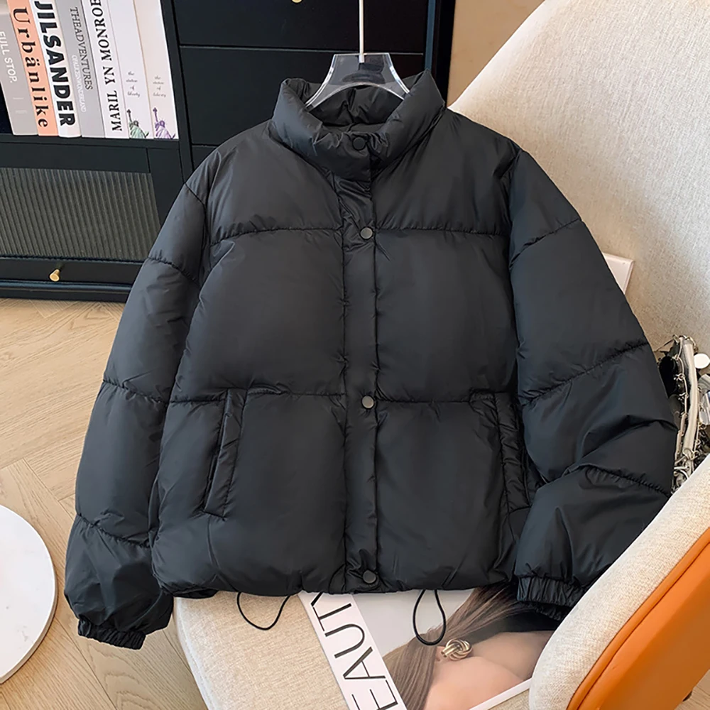 

Korean Style Women Cotton Coats Winter Outerwear Casual Loose Stand Up Collar Down Cotton Thick Bread Jackets Short Overcoat