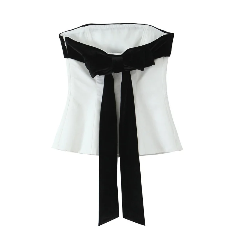 Women’s Summer Cute Fashion Tube Top Back Bow Tie Ribbon Decoration Versatile Daily Wear Casual Outfit