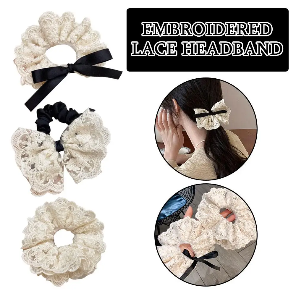 New Lace Scrunchies Extra Large Size Double Layers Elegant Sweet Elastic Accessories Tie Band Color Hair Hair Hair White Wo T8S6