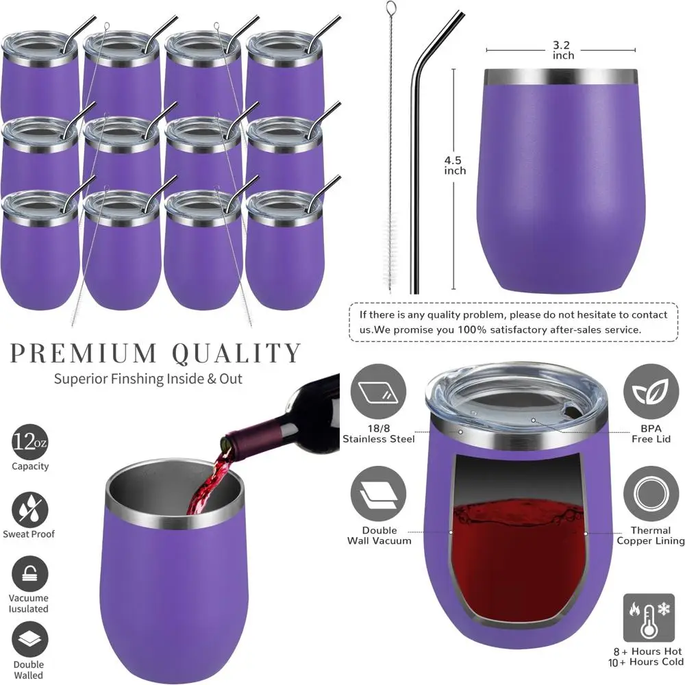 

Изолированные стаканы для вина из нержавеющей стали на 12 унций с крышками — дорожные вакуумные кружки с двойными стенками и двойными стенками