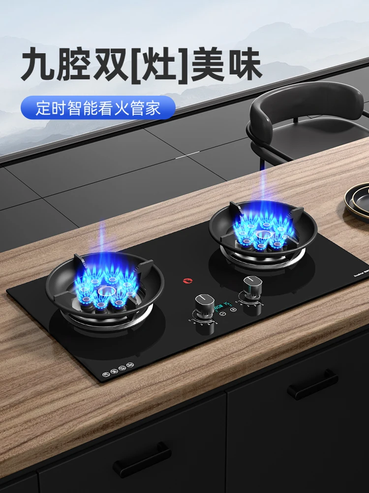 Anti-dry-burning Desktop Stove Gas Stove Dual Gas Stove Household Natural Gas Liquefied Embedded Fierce Fire