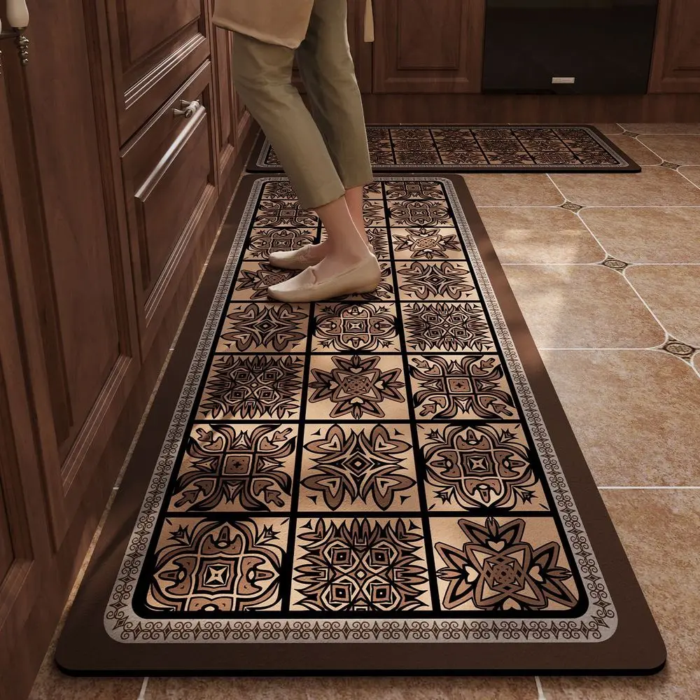 VIKAMA Anti-Slip Water-Absorbing Kitchen Rug Corridor Laundry Room Floor Mat Easy To Clean American-Style Ceramic Tile Home Deco