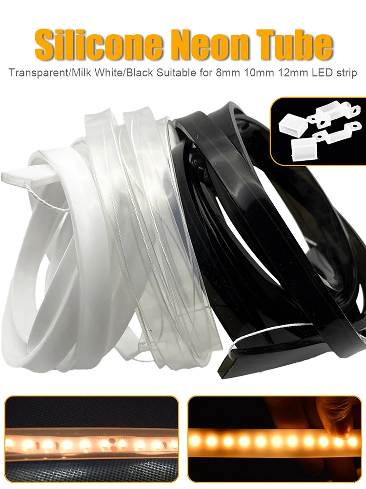 Tube en Silicone Transparent blanc laiteux noir, couvercle de Protection Flexible, étanche pour bande Led 8/10/12mm WS2812B WS2811 5050
