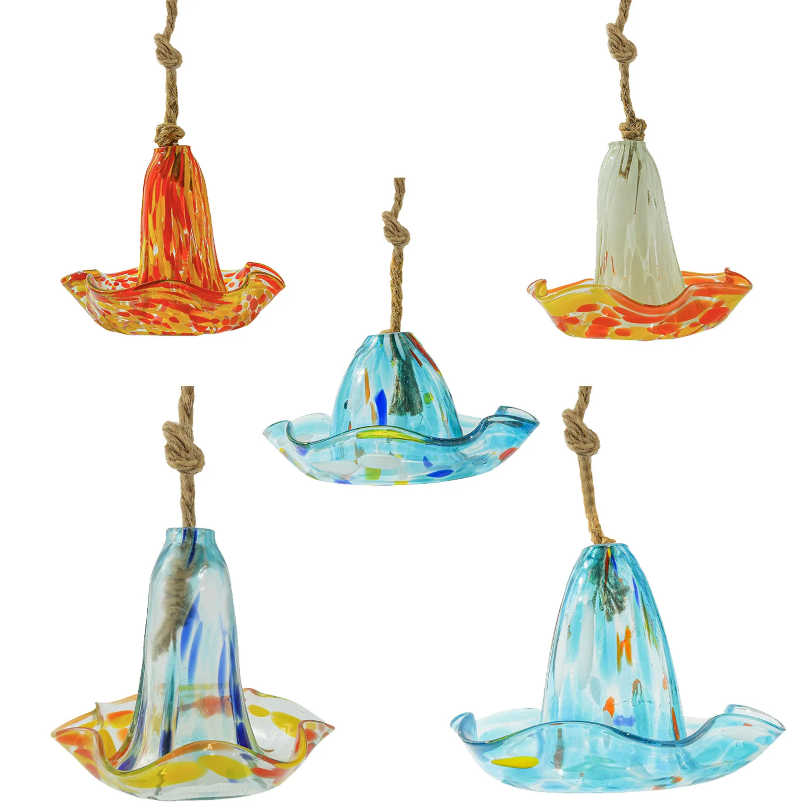 

Hat-Shaped Hummingbird Feeder - Handmade Firing Glass Bird Feeder, Decorative Wild Bird Feeders Feeding Station with Metal