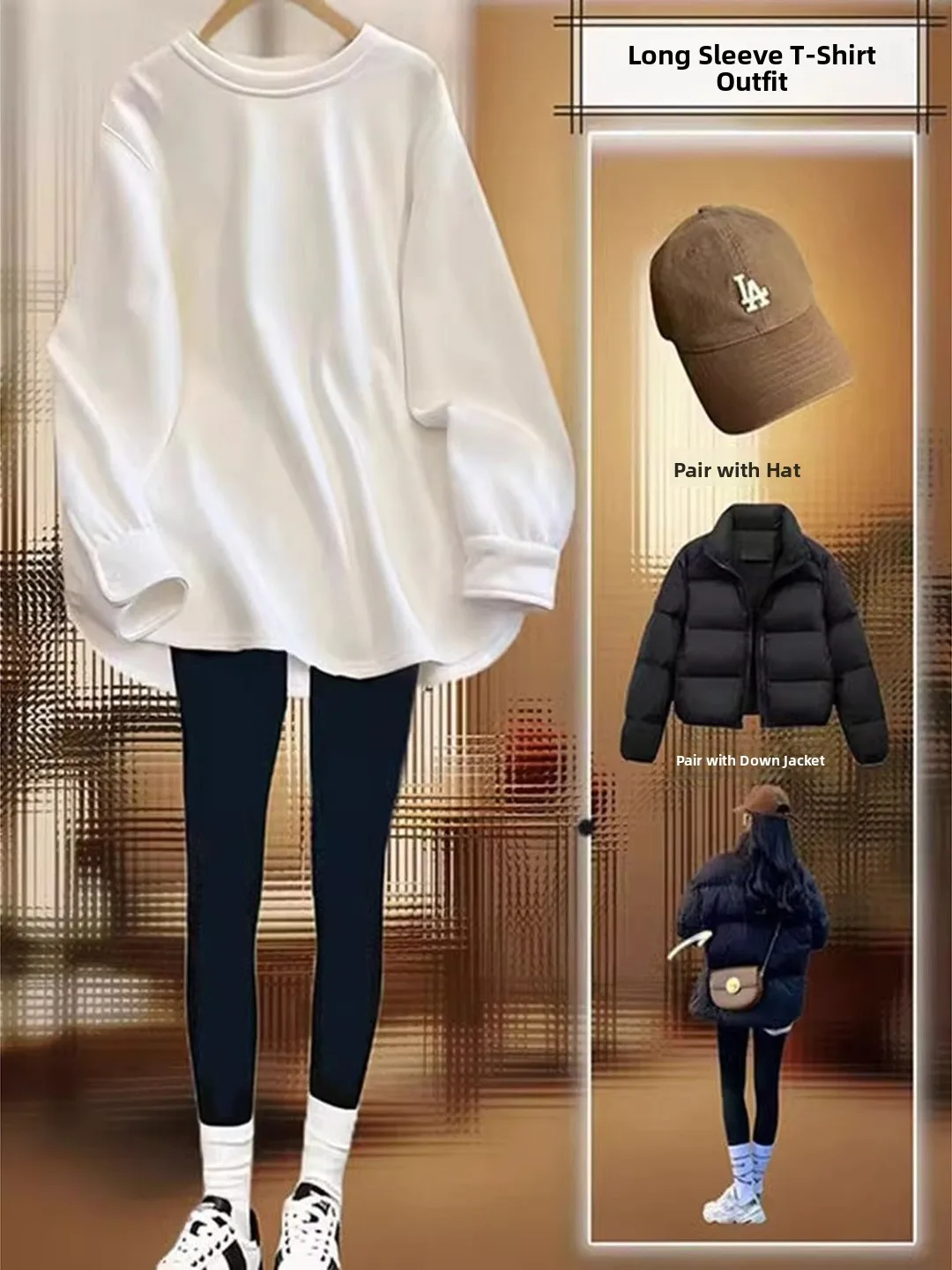 Retro American Lazy round Neck Long Sleeve T-Shirt Women's Autumn Winter New Loose Versatile Butt Covering Shark Pants Top