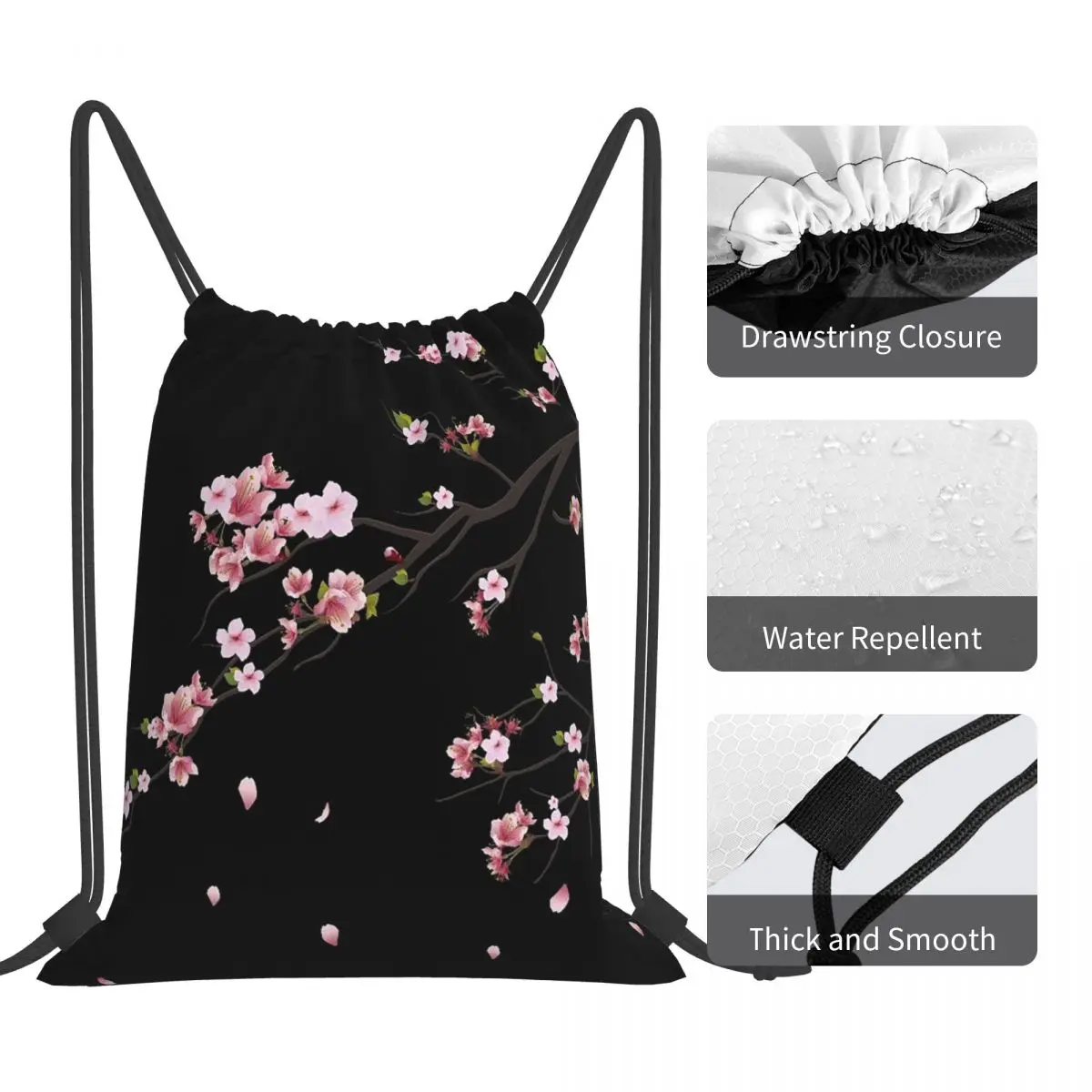 Japanese Sakura Cherry Blossoms Backpacks Portable Drawstring Bags Sports Bag Book Bags for Travel School