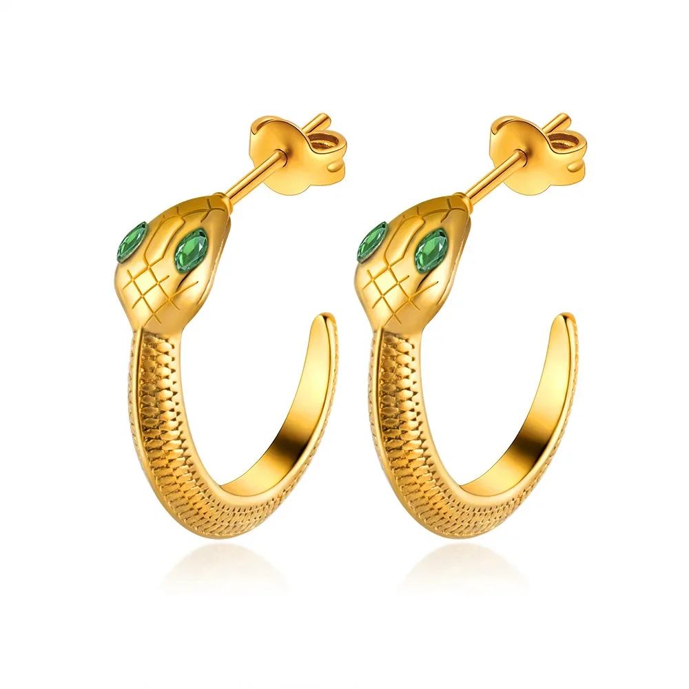 Trendy Vintage Green Eyed Snake Shape Dangle Earrings for Women Girl Retro Drop Earrings Cute Small Object Earring Jewelry Gifts